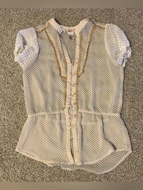 Love Squared Cream and Black Polka Dot Button-Front Blouse